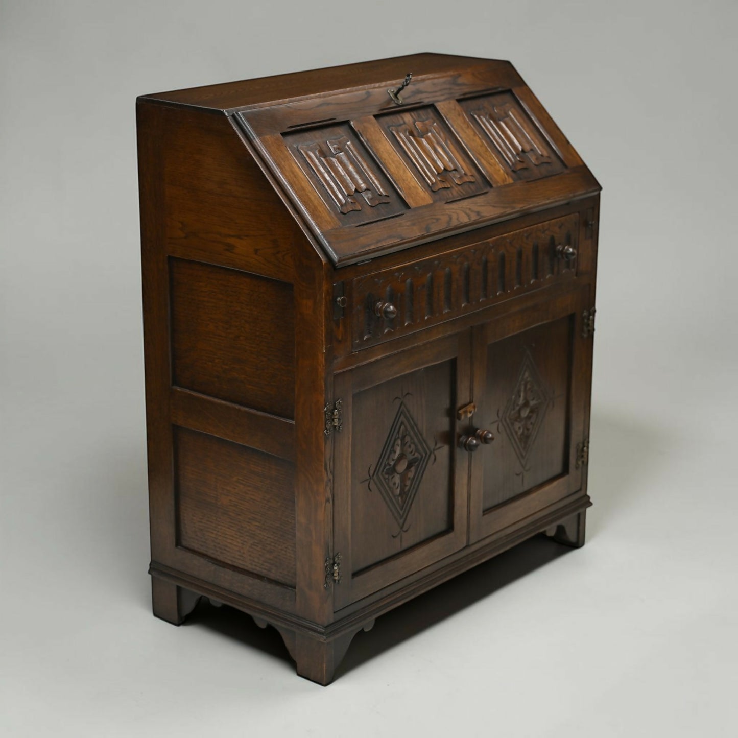 Vintage Oak Writing Bureau With Fitted Interior Micro Office FREE UK Delivery