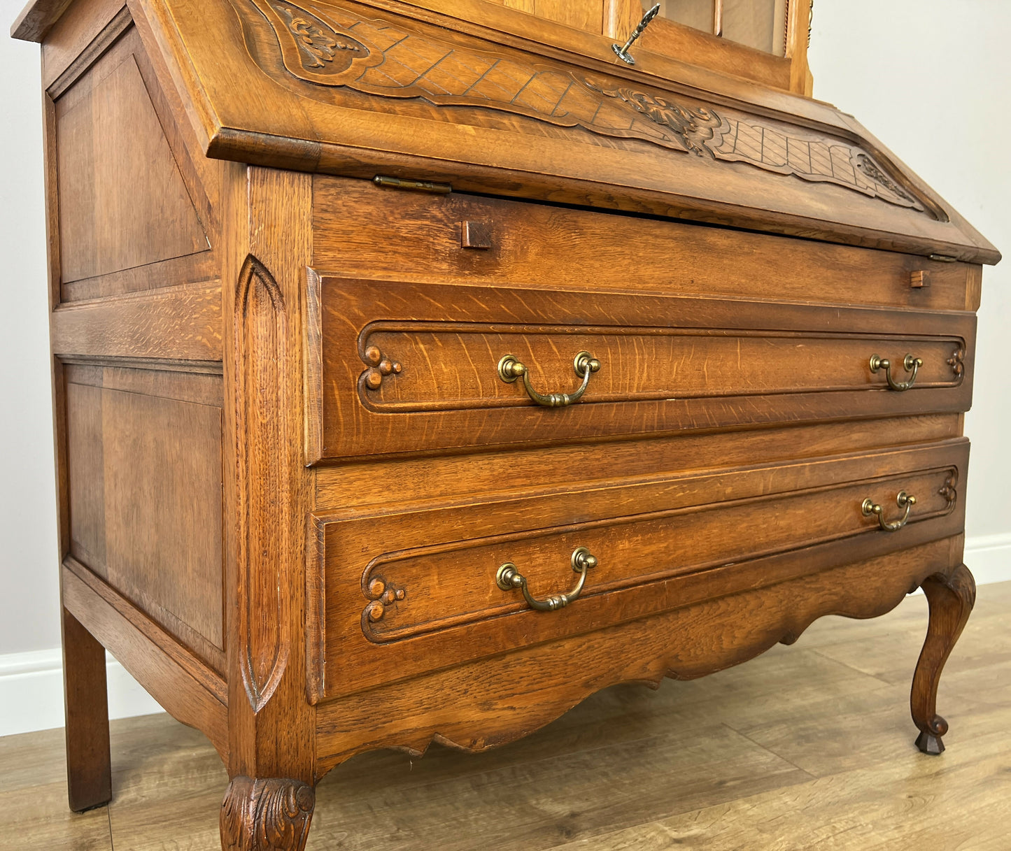 Cabinet Vintage French Louis XVI Oak Bureau Bookcase Display Cabinet LOT 6343