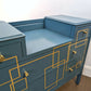 Large Blue and gold vintage chest of drawers with geometric pattern and original mirrors