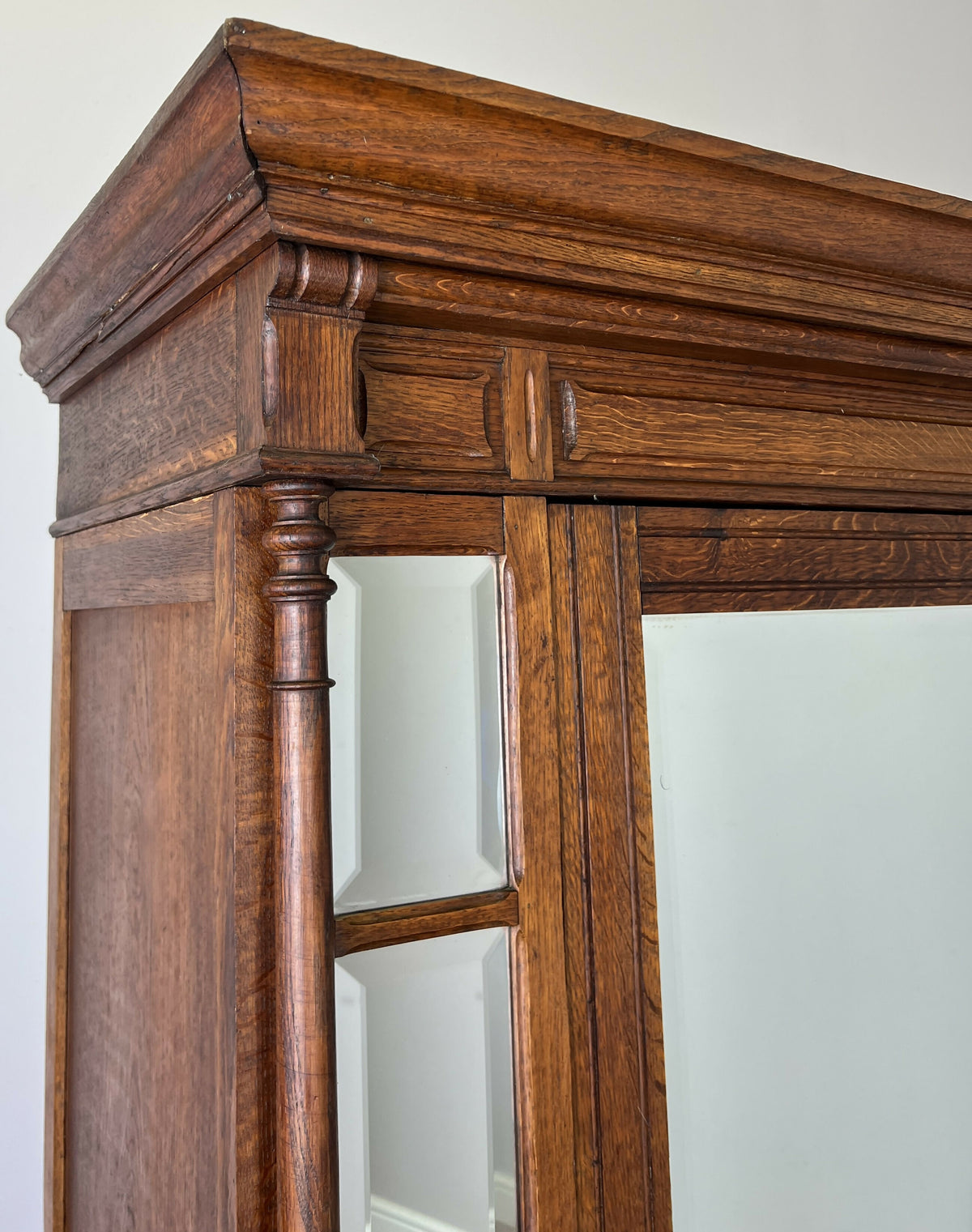 Wardrobe Antique French Style Oak Mirrored Door Carved Armoire LOT 6539