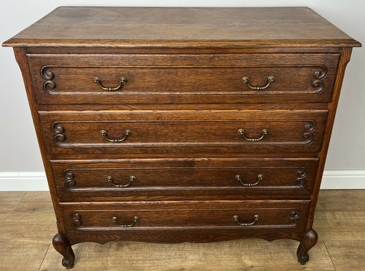 Chest of Drawers Vintage French Louis Oak 4 Drawers Carved Cabinet LOT 6269