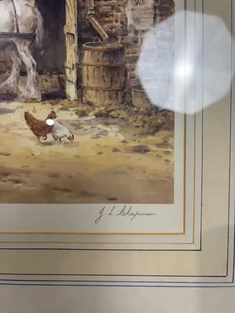 J. L. Chapman Framed Rural Village Print – Horse & Cart Country Scene