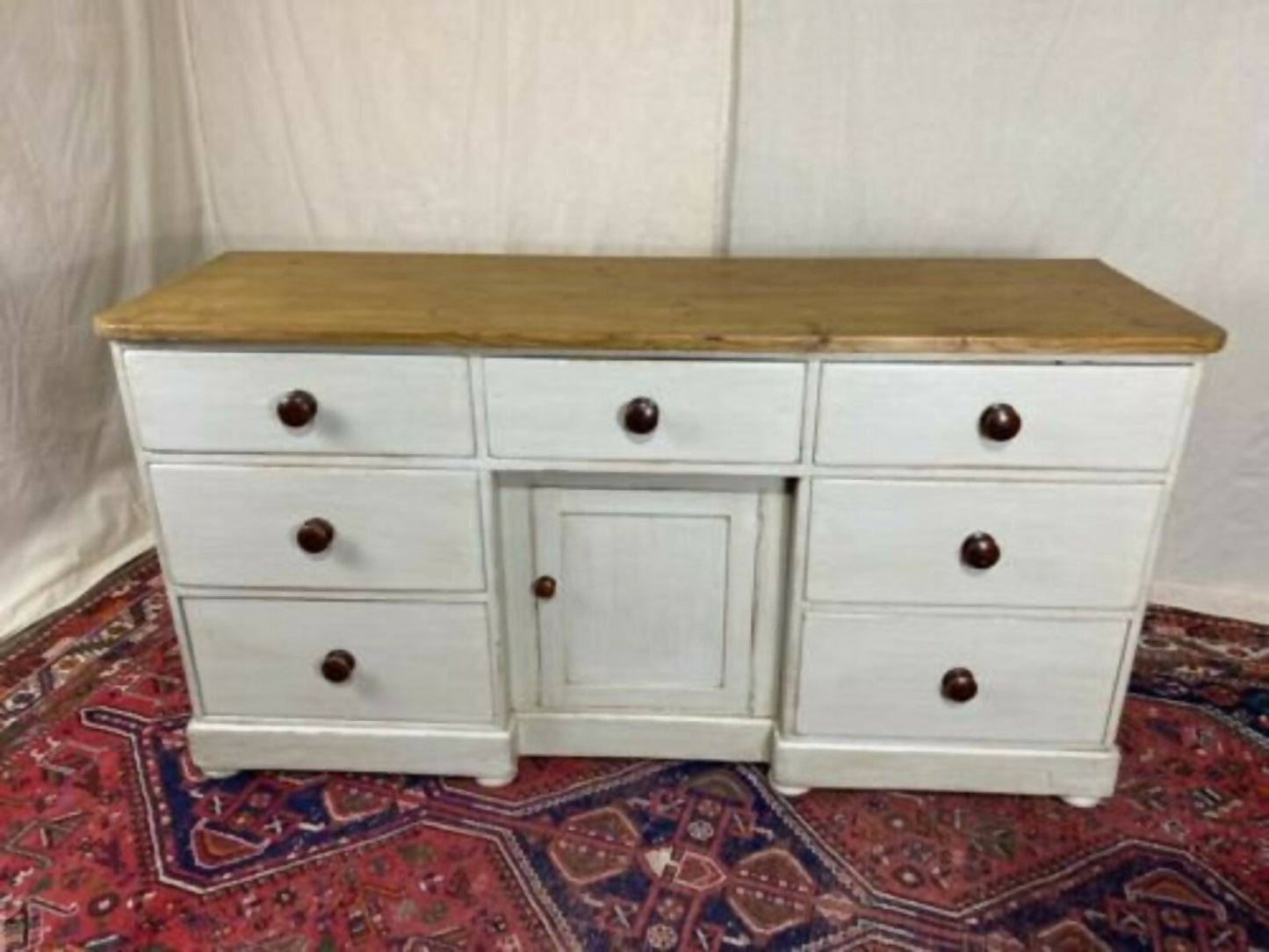 Antique Victorian Pine Breakfront Sideboard Base Unit, c 1870