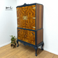 Navy blue Queen Anne cocktail cabinet, refurbished Art deco drinks cabinet, Sideboard walnut