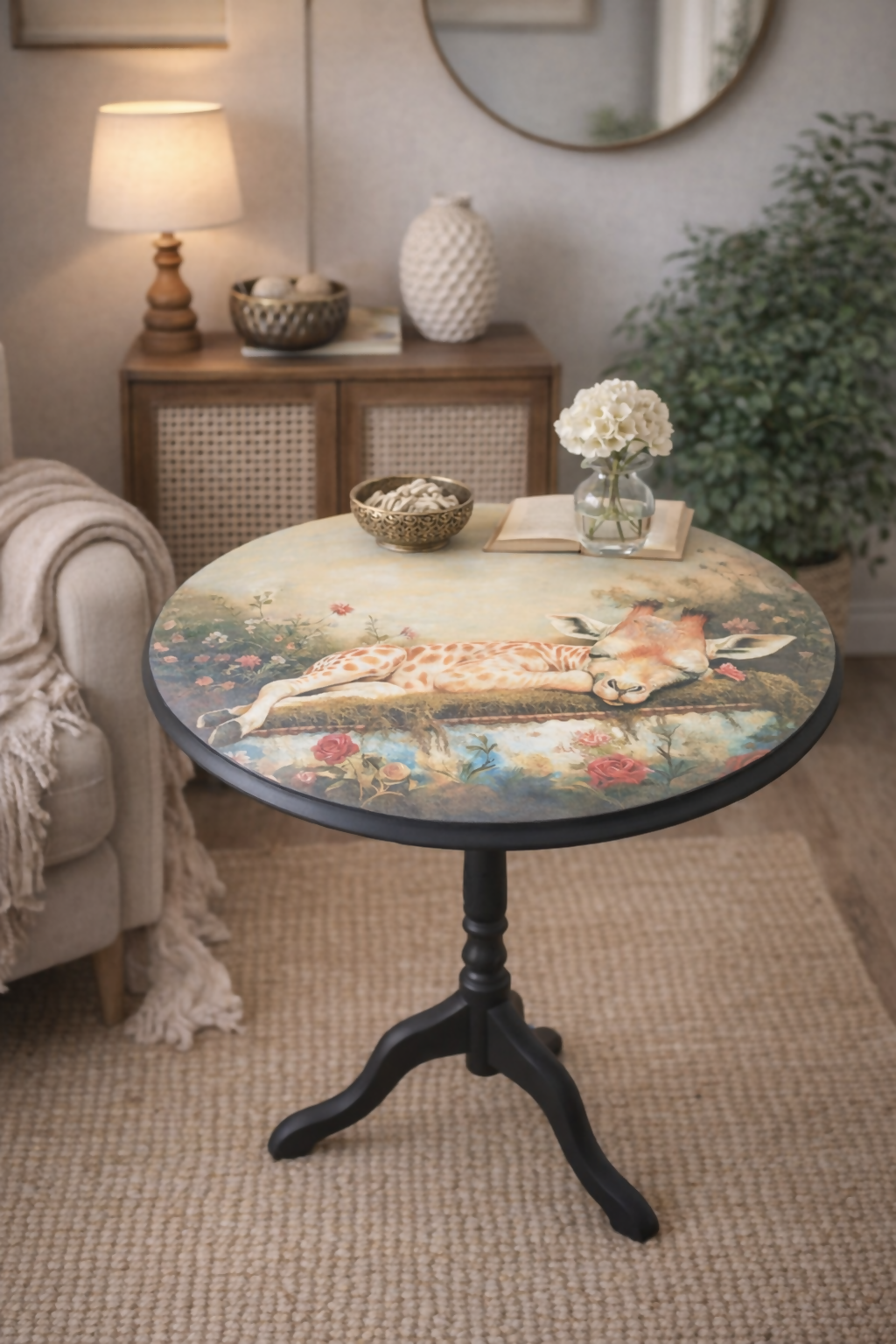 Hand Painted and Decoupaged Small Side Table