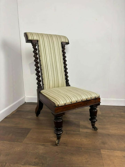 Early Victorian Walnut Upholstered Prayer Chair