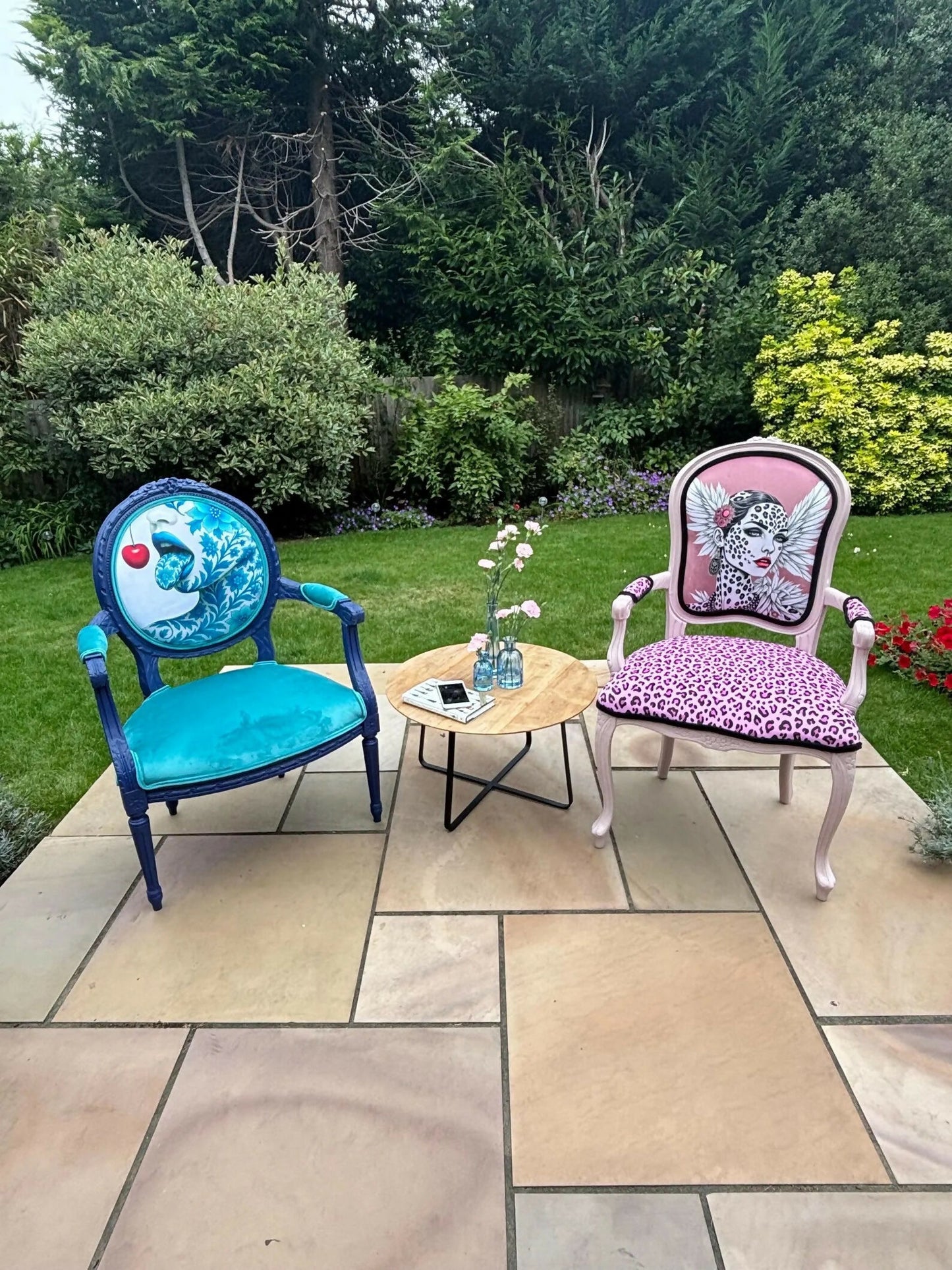 Blue Vintage Chair, Artist Design Bespoke Accent Chair, Statement Furniture