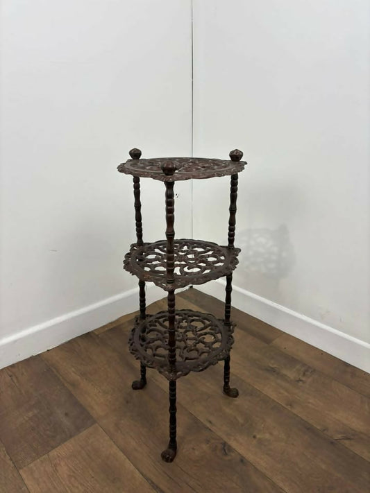Vintage Wrought Cast Iron Decorative Three Plant Stand