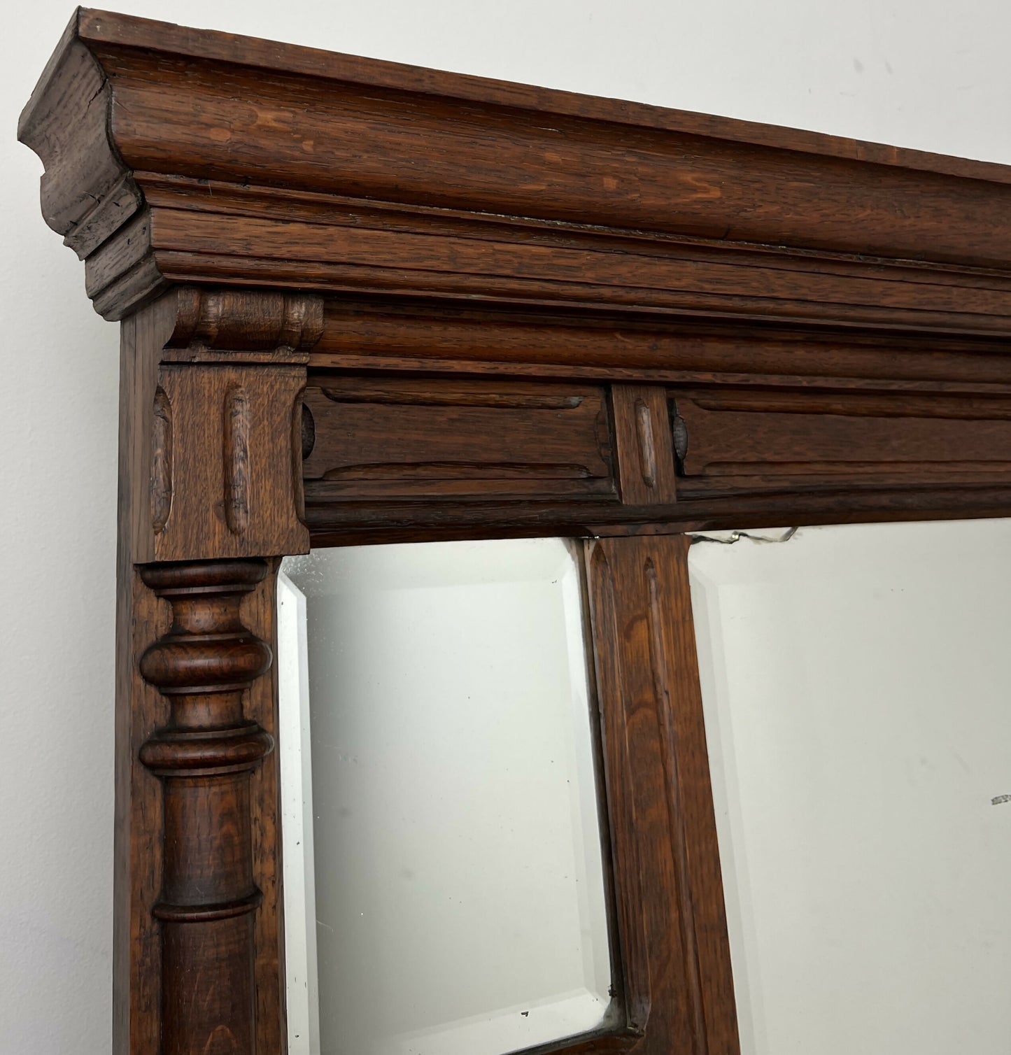 Mirror Antique French Oak Wall Mirror Bevelled Large Glass Wall Frame LOT 6370