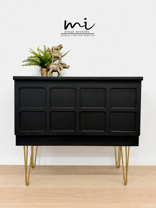Black Nathan teak TV stand, sideboard, drinks cabinet, media unit, mid century modern, vintage, refurbished, upcycled, console