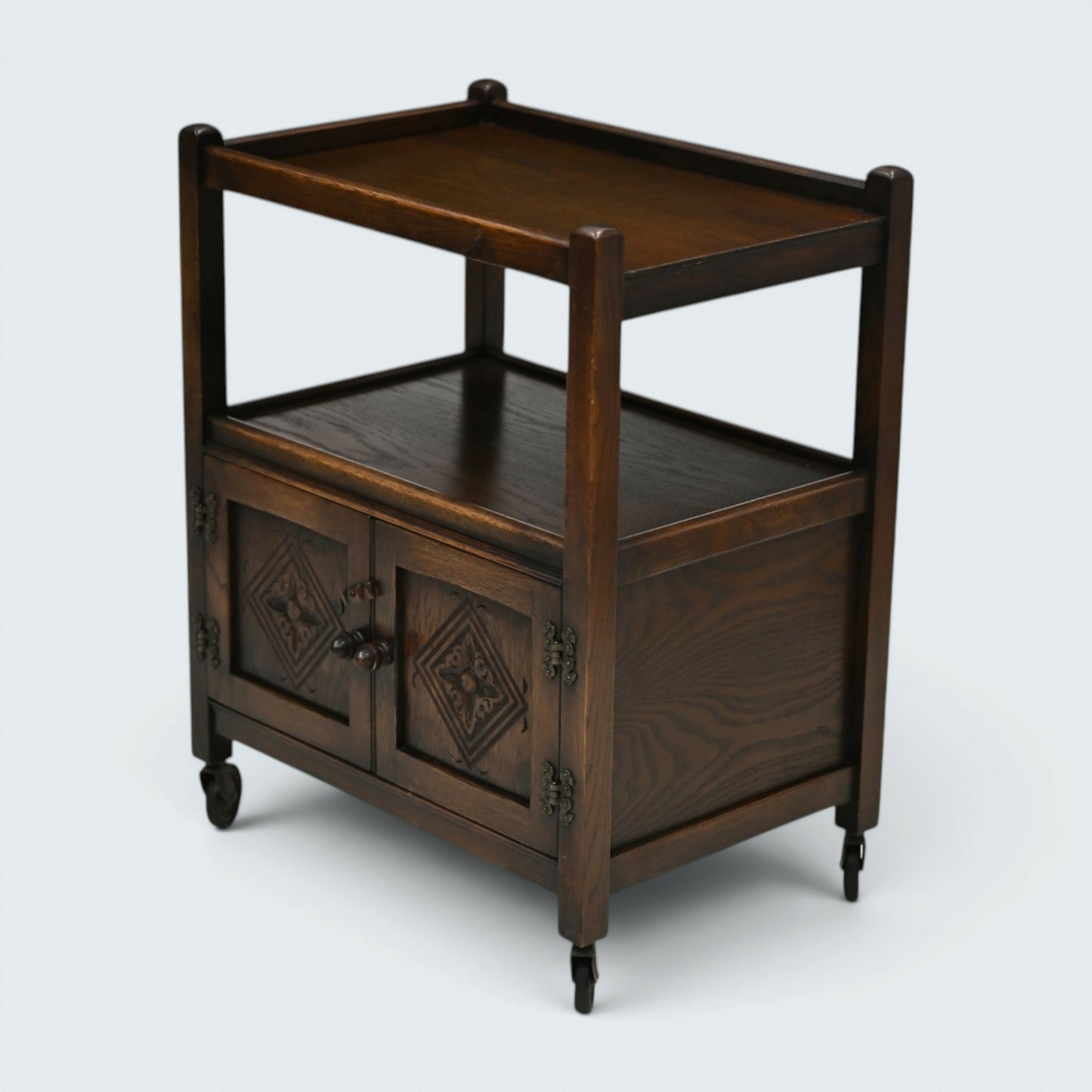 Jaycee Tea Trolley on Casters with Carved Cupboard Doors FREE UK Delivery*