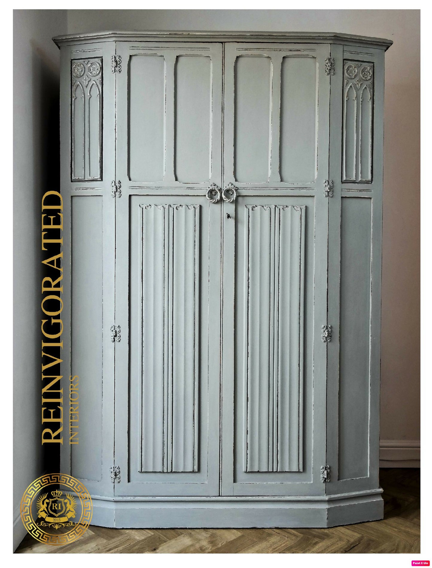 SOLD Oak Linenfold Hand Painted Wardrobe Armoire