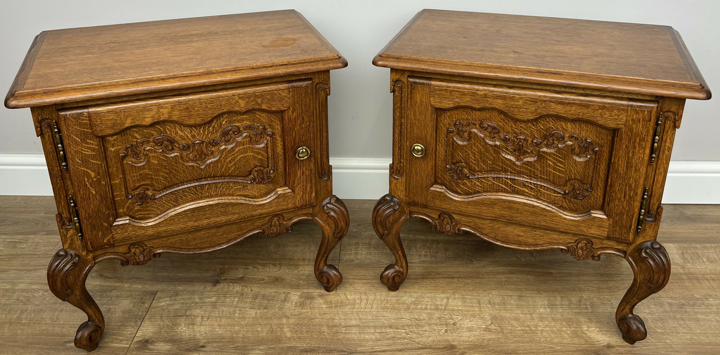 Pair of Bedside Tables Vintage French Louis Oak Nightstands Cabinets LOT 6220