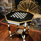Vintage Chess & Games Table Monochrome Black, White & Gold Statement Side Table