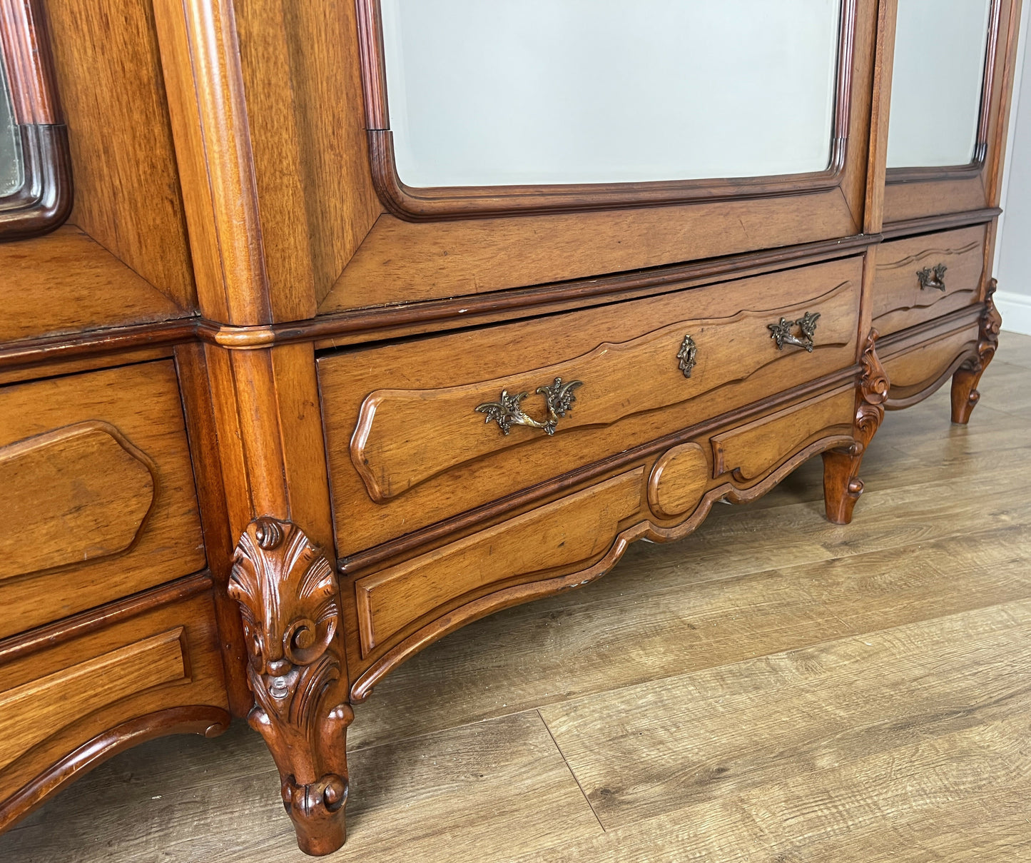 Wardrobe Antique French Mahogany Three Door Mirrored Carved Armoire LOT 6127