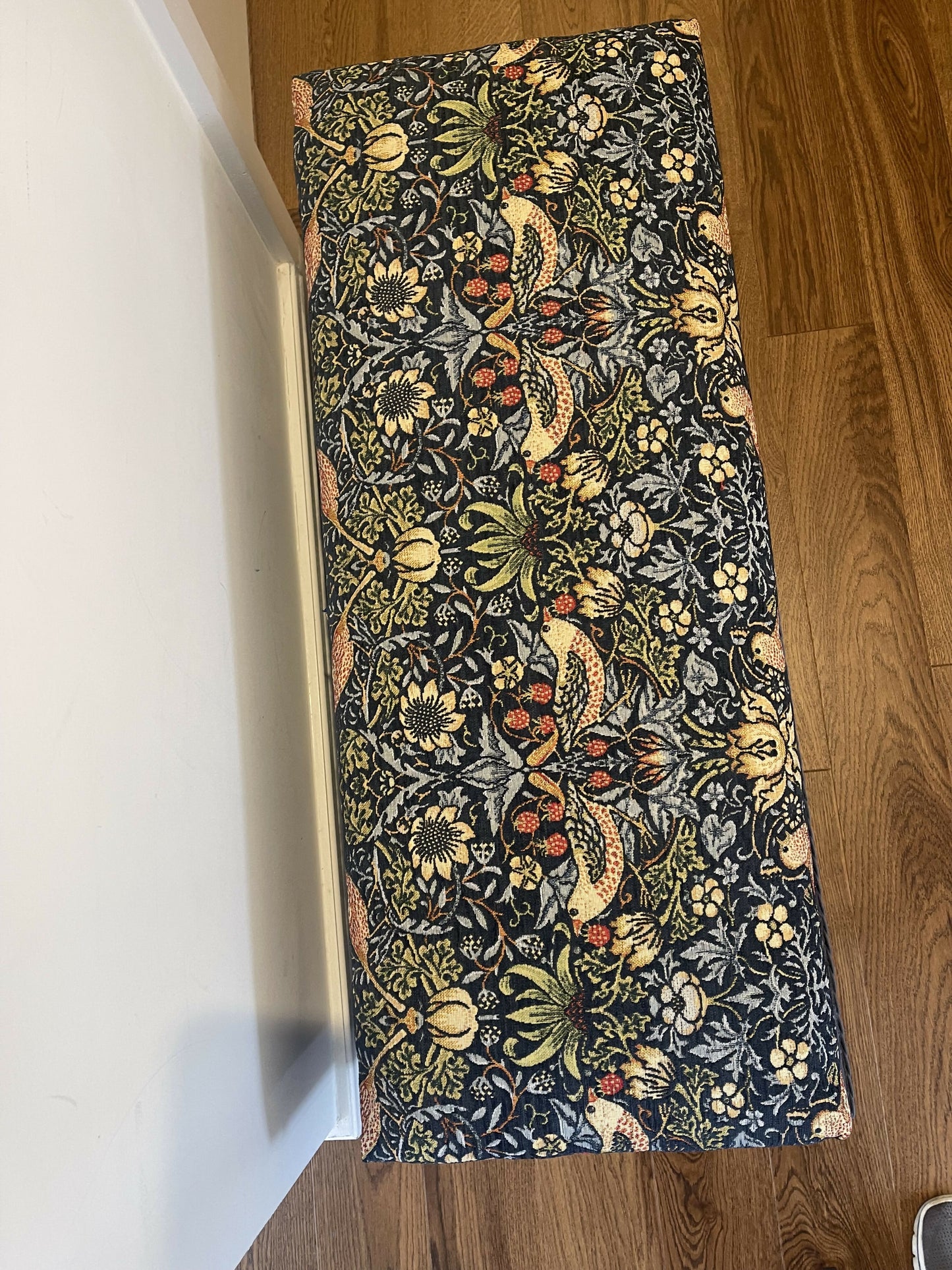 William morris style material topped mid century Ottoman.