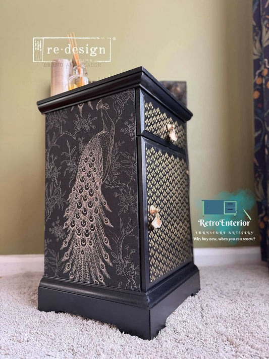 Black & Gold Peacock Bedside Table
