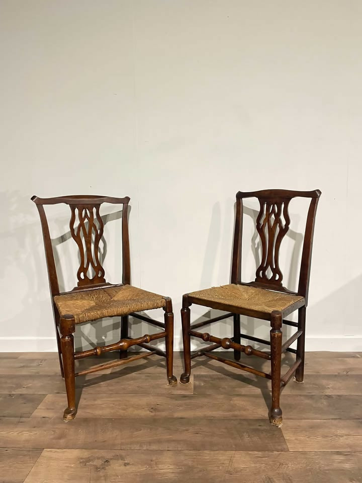 Near Pair of Antique Oak Chairs Having Rush Seats6