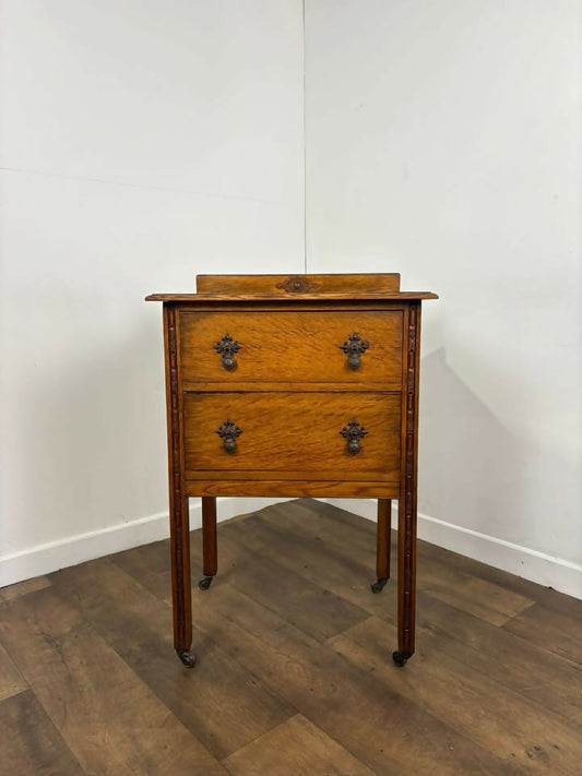Vintage Oak Two Drawer Chest on Castors