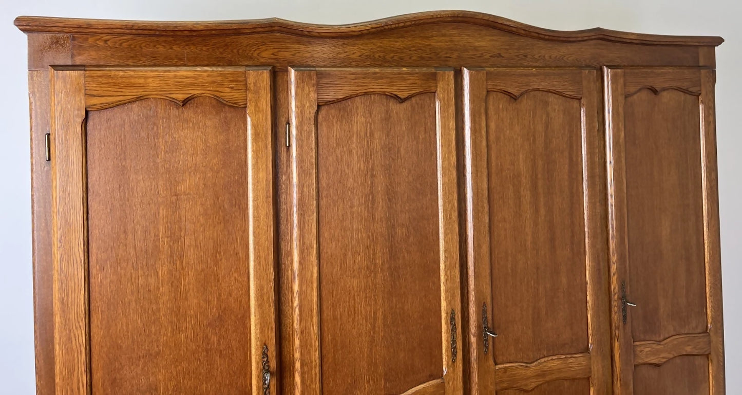 Wardrobe Vintage French Louis XVI Style Oak Four Door Carved Armoire LOT 6131