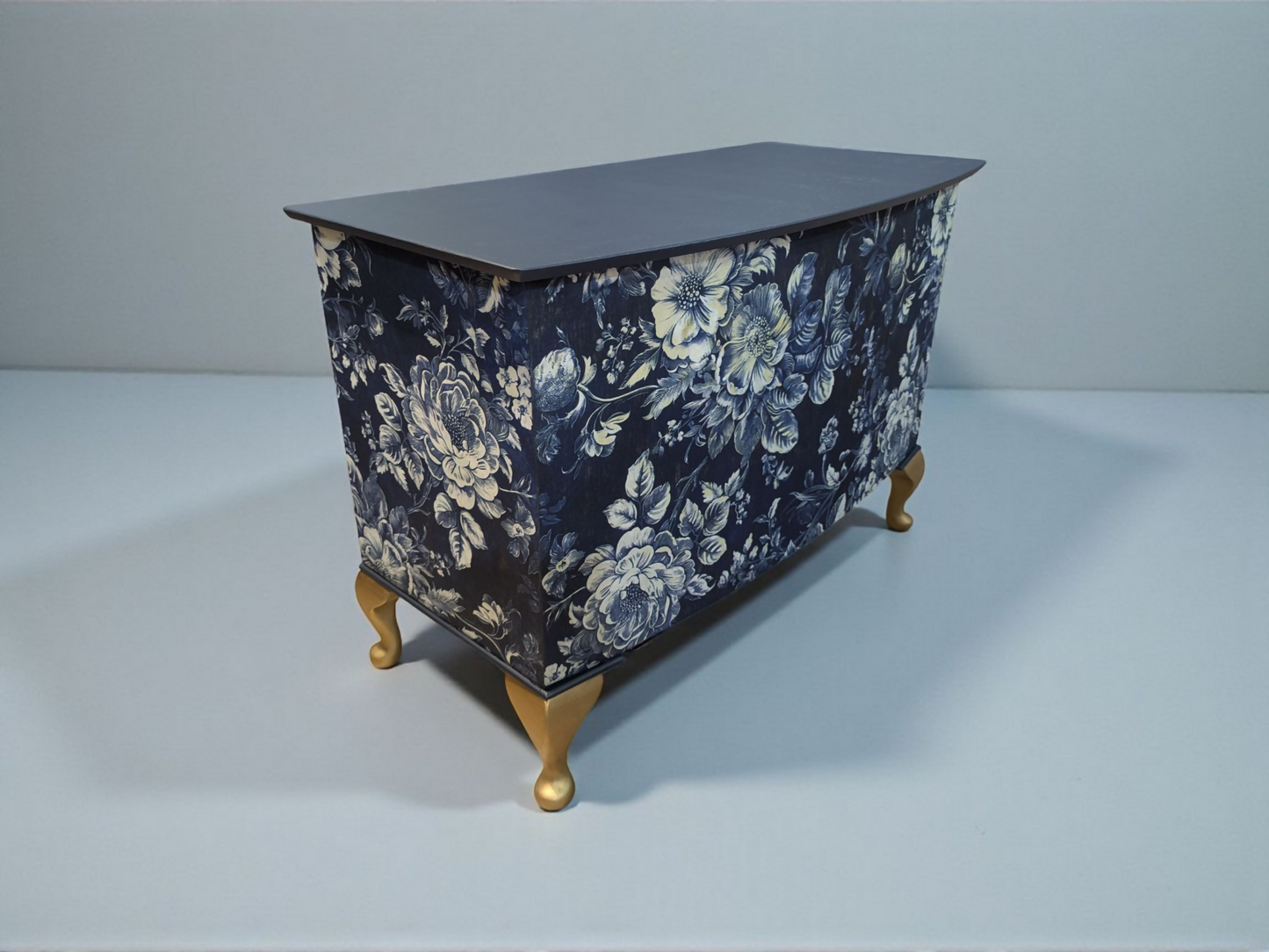 Vintage bedding blanket box ottoman navy blue floral chest