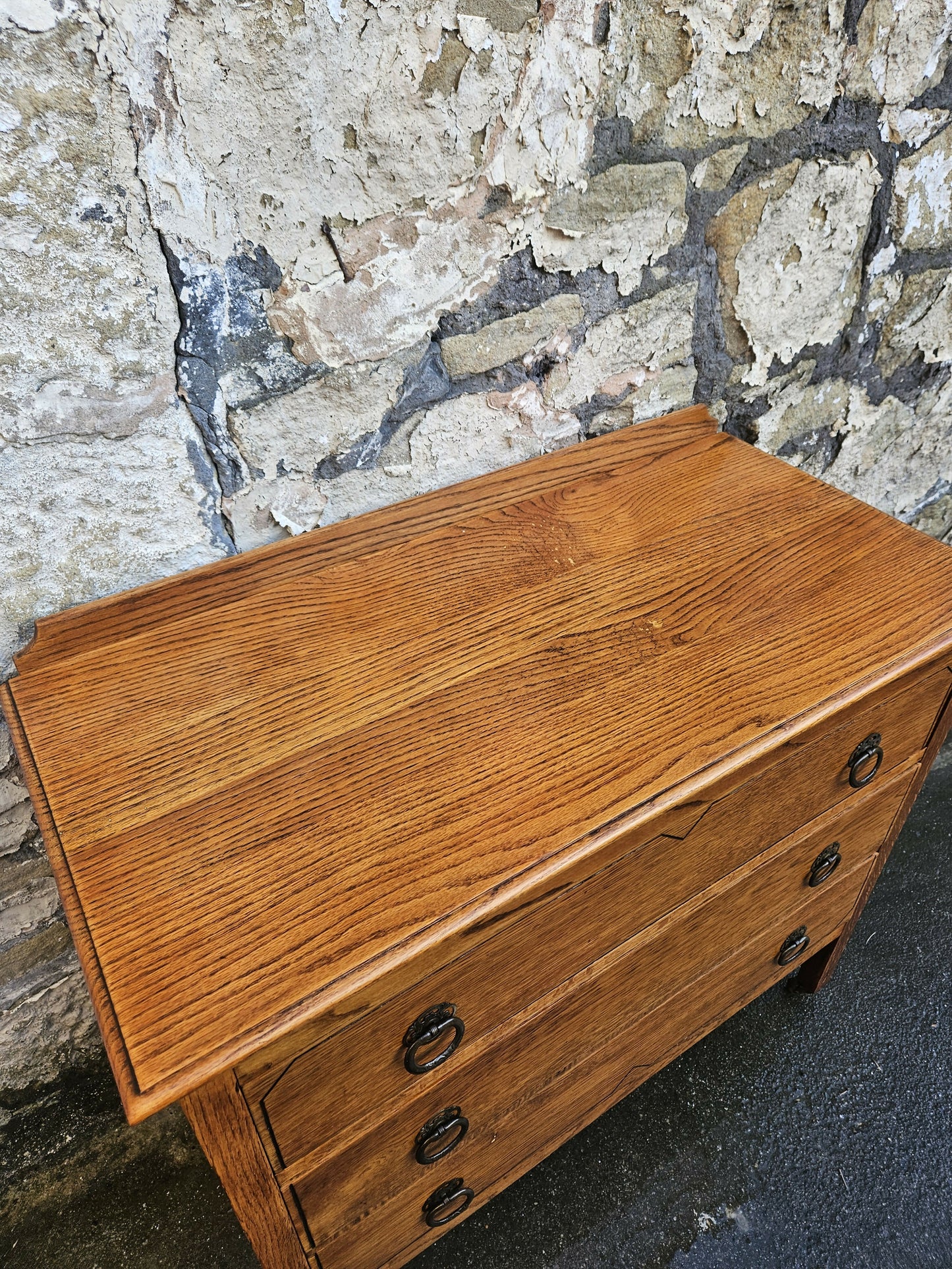 Vintage Chest Of Drawers Three Drawer Tall Oak Cabinet Super Proportions Highly Detailed