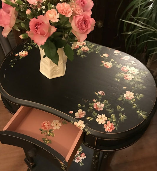 Painted Black Table with Pink Roses