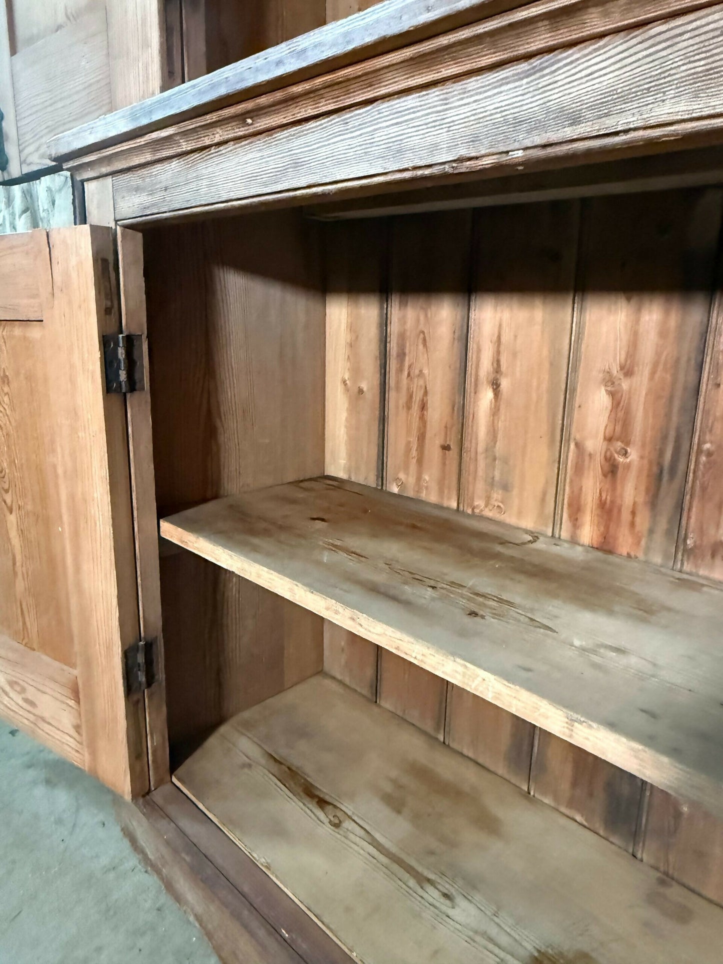 Vintage Early Victorian Tall Pine Housekeeper Pantry Kitchen Larder Shelves Double Cupboard, c.1820