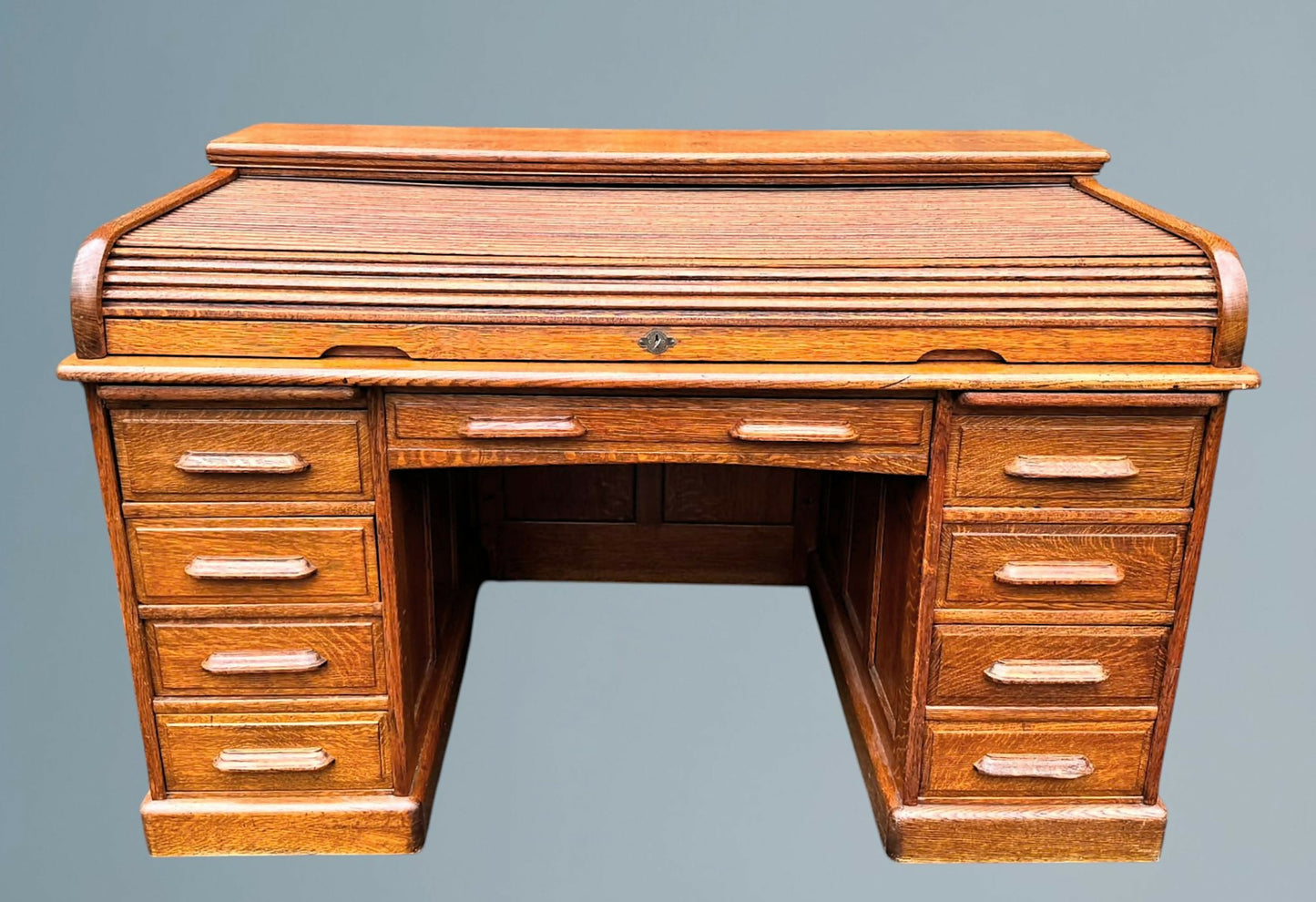 Large Antique Oak Roll Top Desk Jas Shoolbred & Co