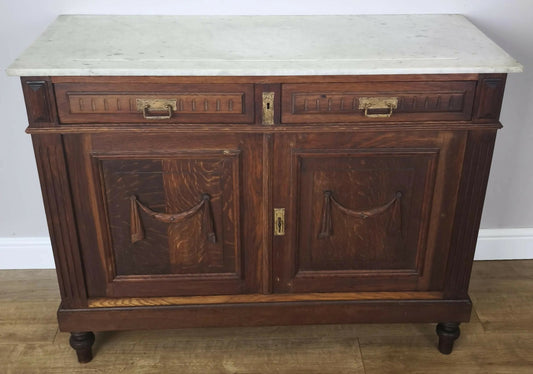 Vintage French Marble Top Sideboard Walnut Carved with Drawers Sideboard LOT 6011