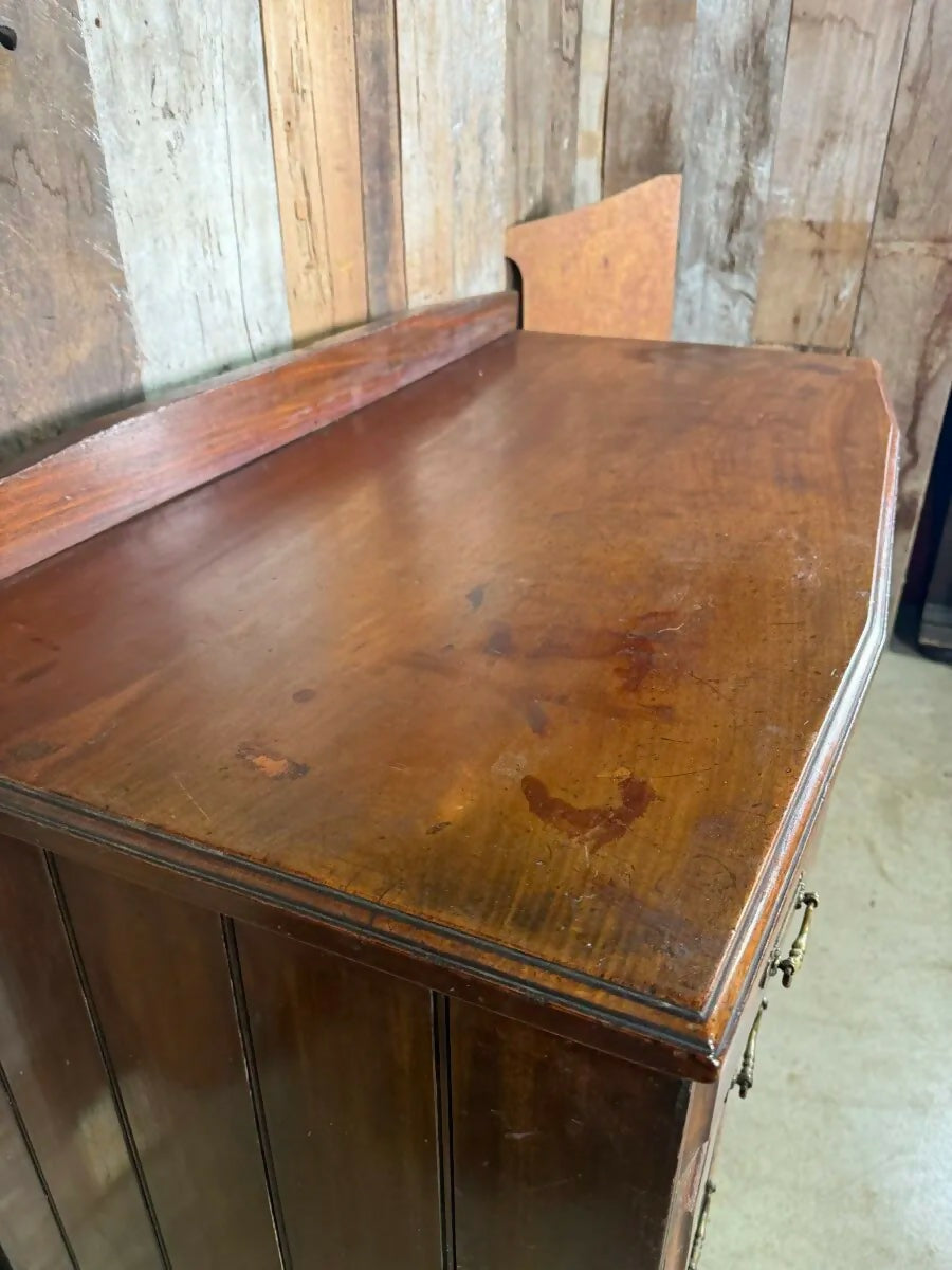 Antique Edwardian Mahogany Breakfront Dressing Three over Two Chest of Drawers, c 1900