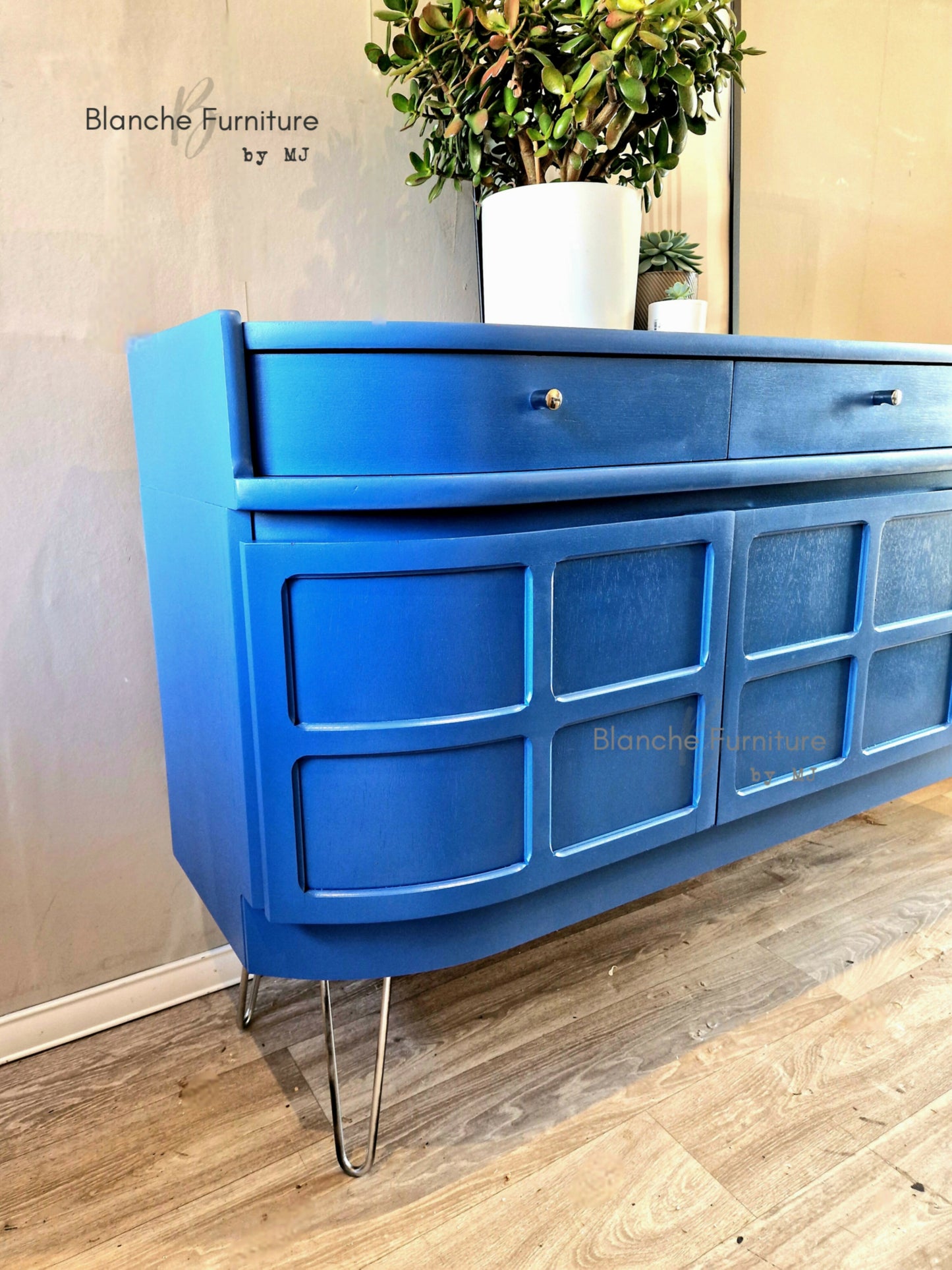 Luxurious Large Curved Sideboard, by Nathan in Lake Blue