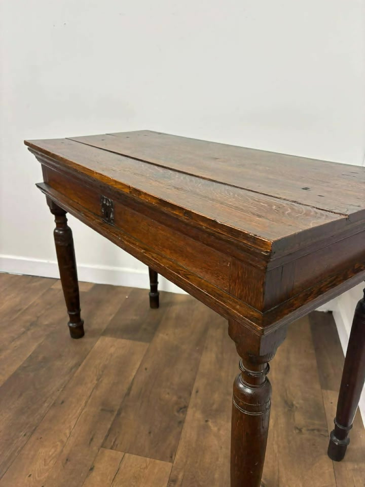 Antique Rustic Oak Side Table – Lift-Up Lid, Unique Construction