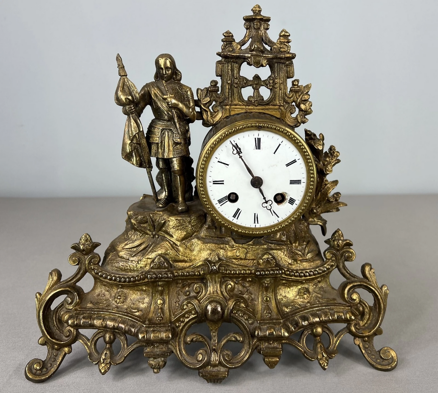 Mantel Clock Antique French Japy Frères Gilt Bronze Figure Clock LOT 3602