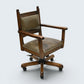 Vintage Wood Bros Old Charm Captains Office Chair Green Hide Leather Swivel Tilt