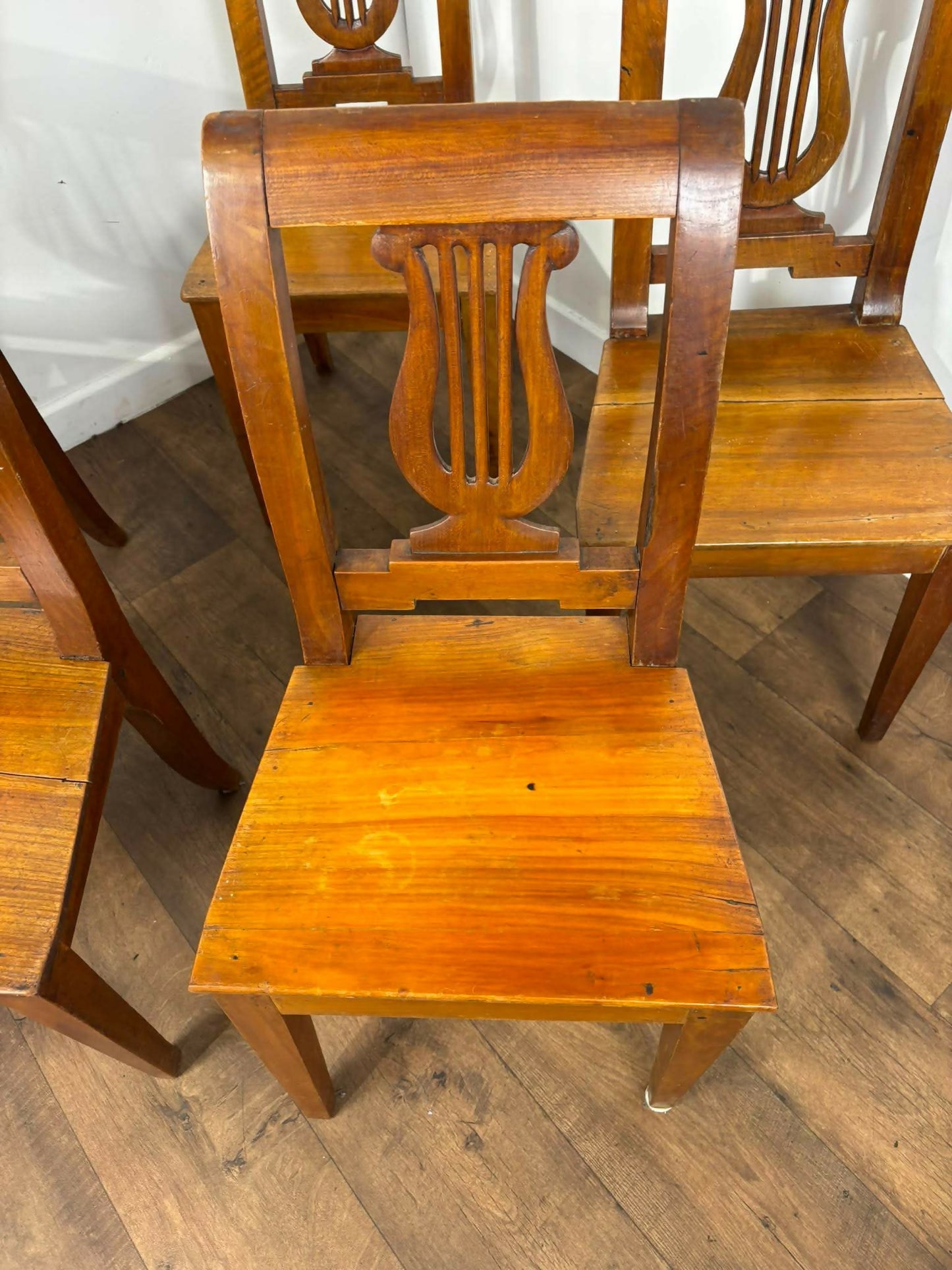 Antique Set of Five Mahogany Lyre Back Dining Chairs
