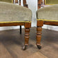 Pair Of Victorian Rosewood Inlaid Armchairs with Green Velvet Upholstery