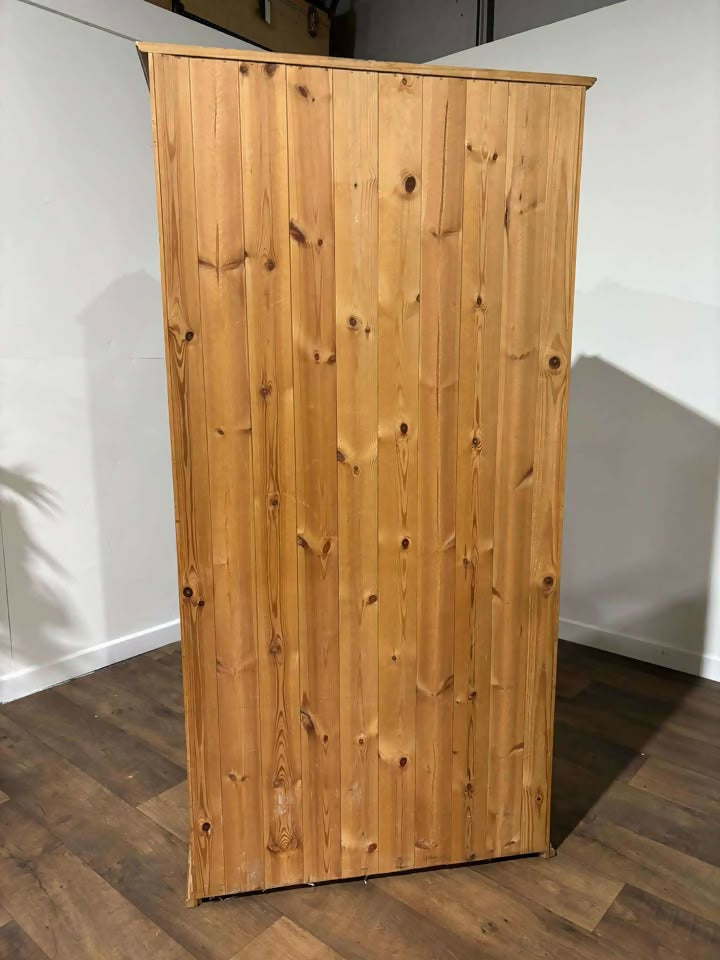 Waxed Solid Pine Two Door Wardrobe / Hall Cupboard