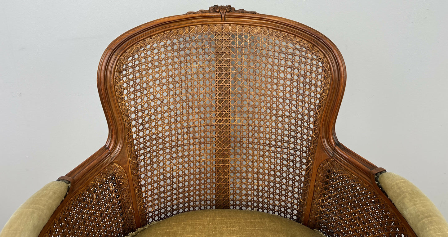 Armchair Vintage French Style Cane Upholstered Accent Carved Chair LOT 6311