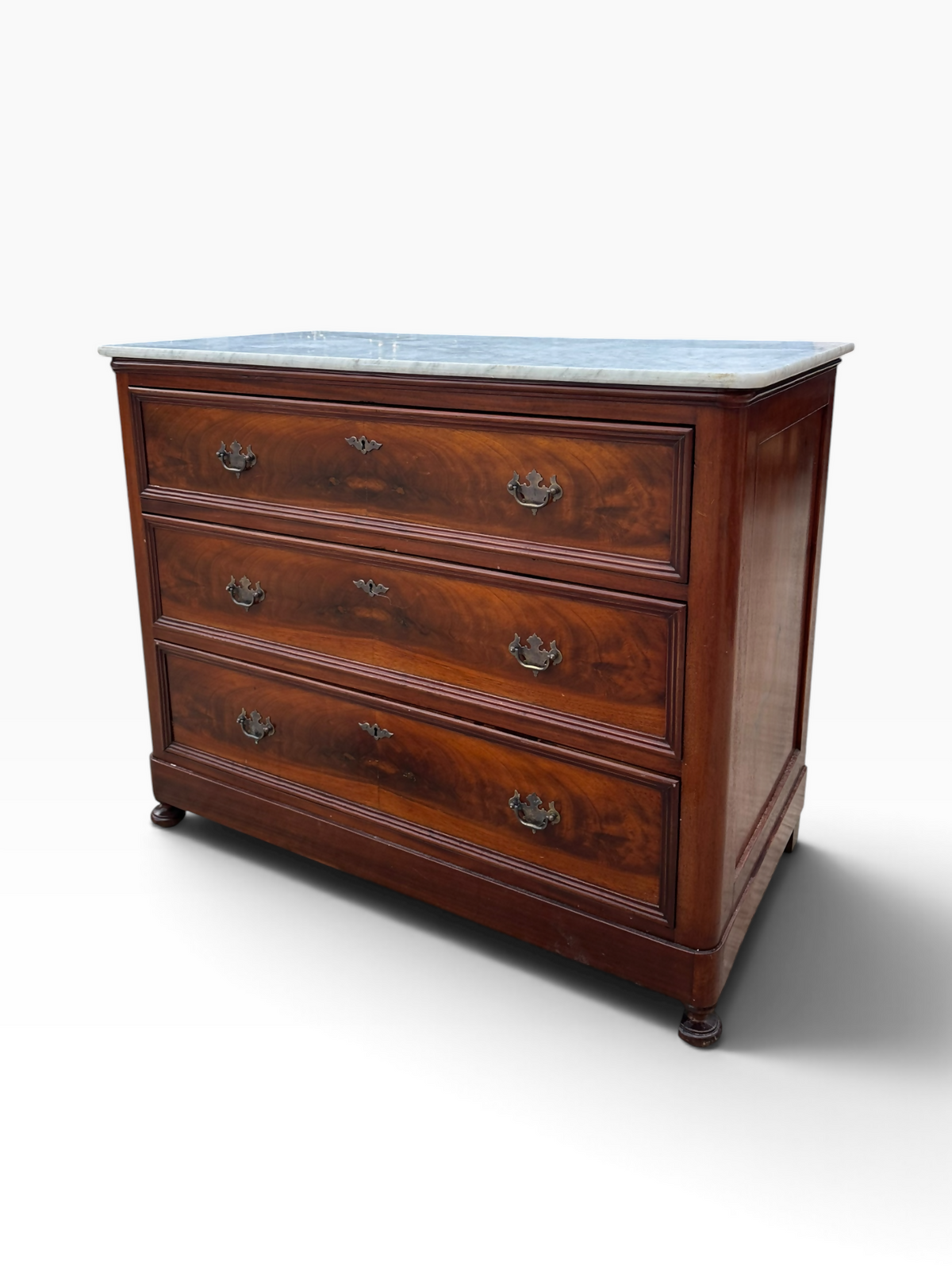 Antique Flame Mahogany Louis XVI Style Marble Top chest of drawers