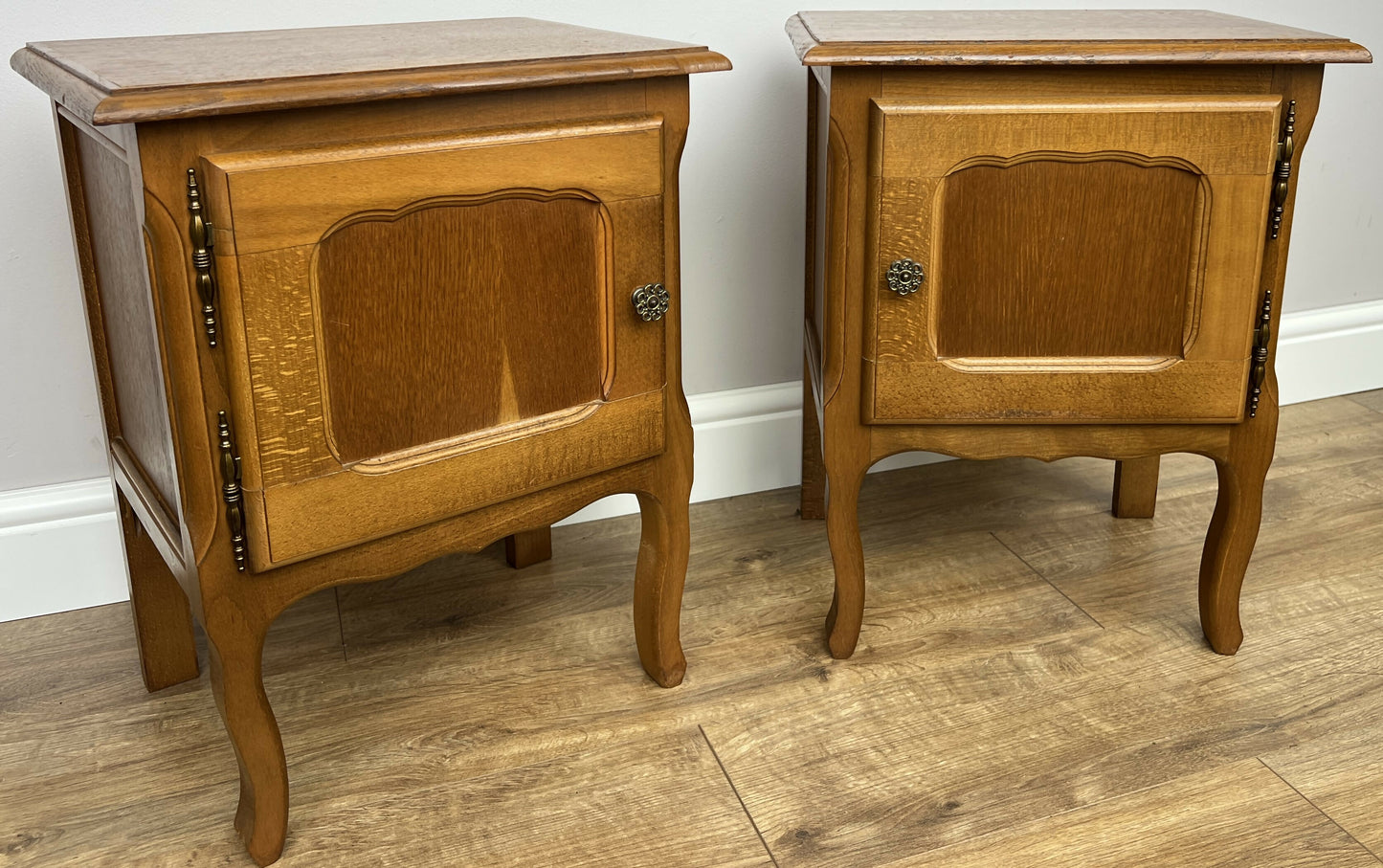 Pair of Bedside Tables Vintage French Louis Oak Nightstands Cabinets LOT 6226