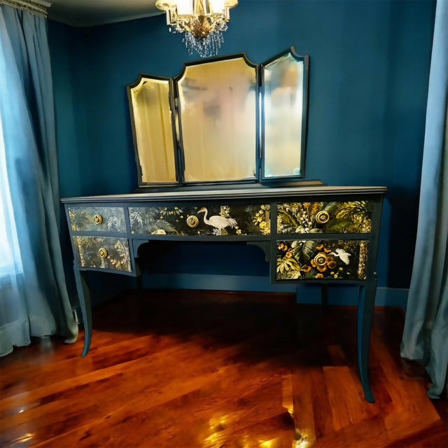 Stunning ink blue Dressing Table with triple mirror