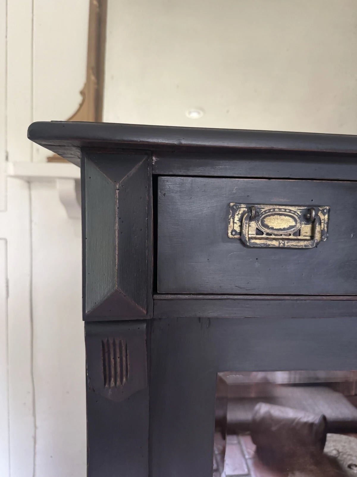 Antique Early 1900’s Mahogany Black Painted Display China Glazed Drinks Cabinet