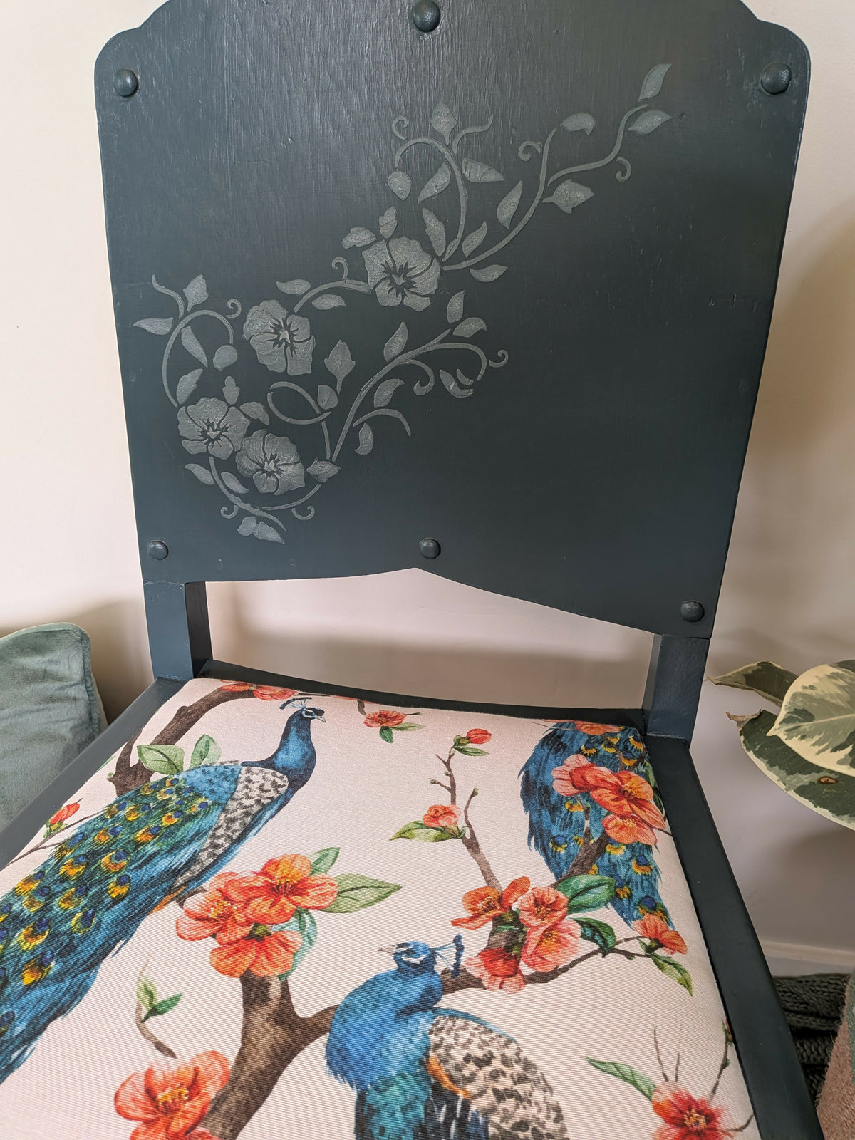 Upcycled statement chair – dressing table chair - teal