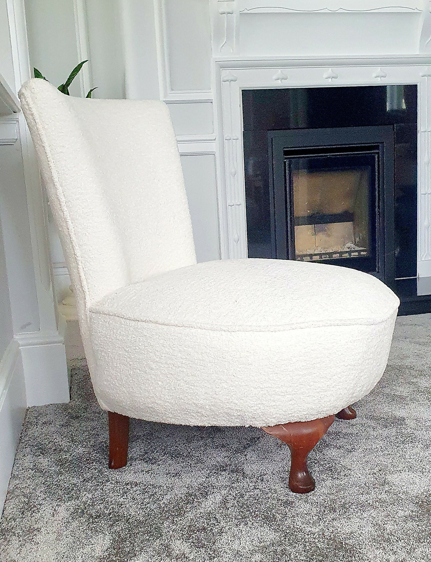 Antique Victorian Bedroom Chairs White Boucle- Newly Upholstered.