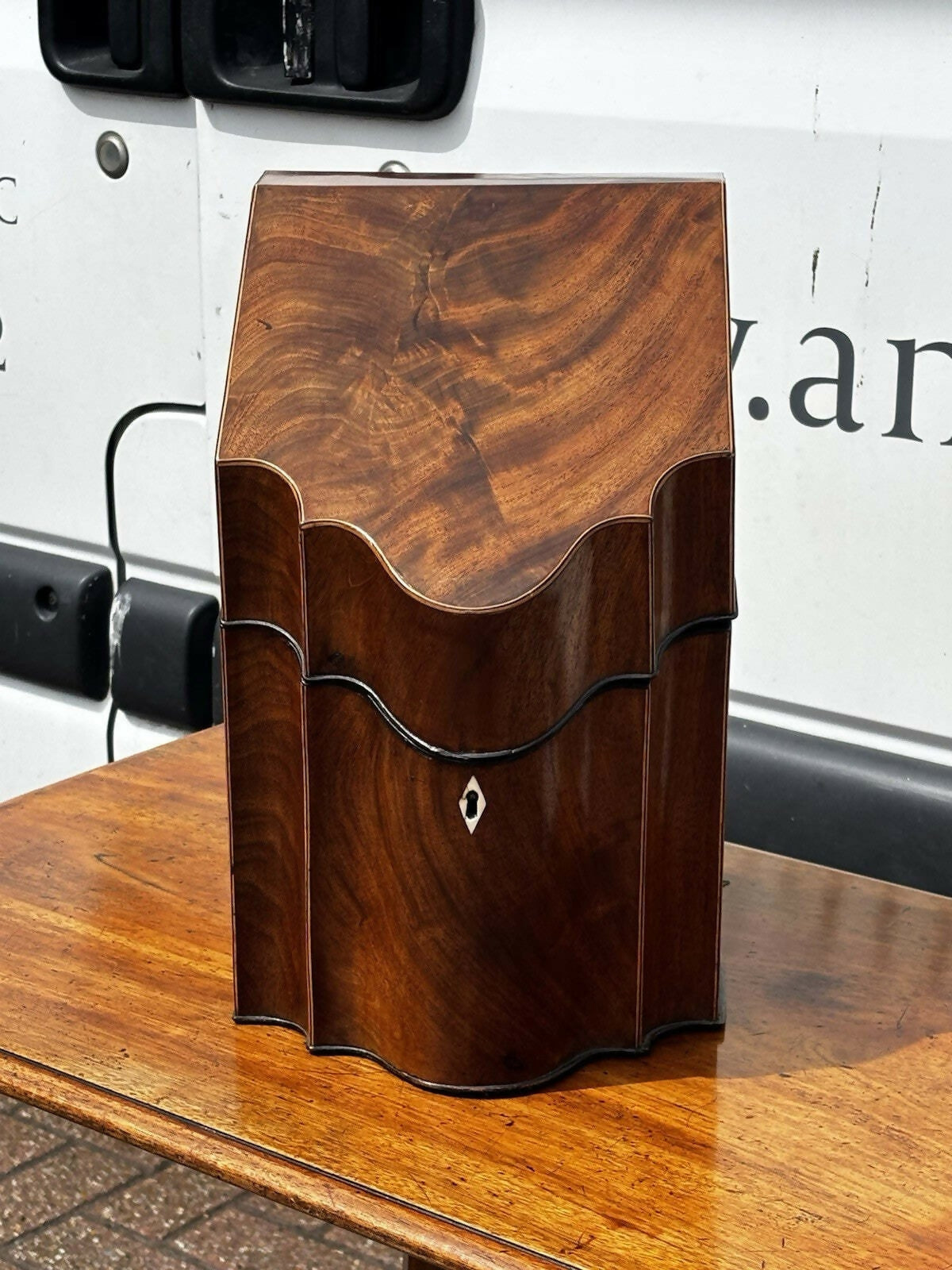 Vintage Georgian Inlaid Mahogany Cutlery Box Converted Into A Hand Stationary Box