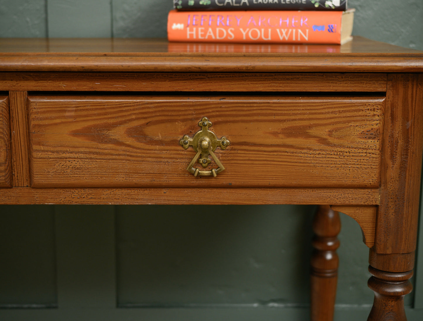 Pitch Pine Console Table / Writing Desk - Arts & Crafts