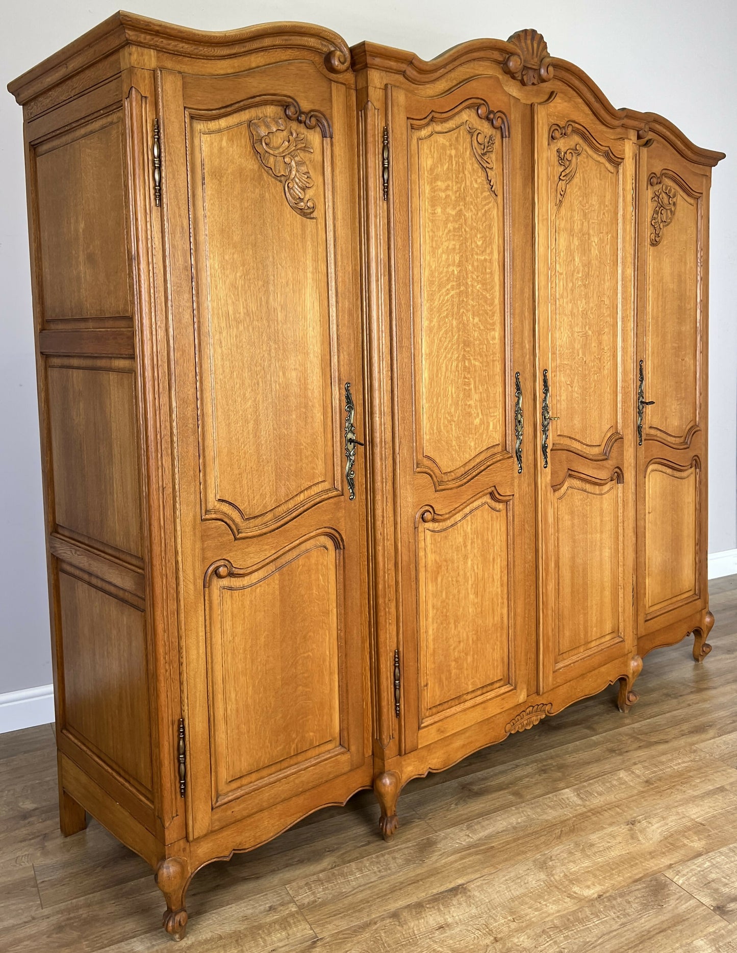 Wardrobe Vintage French Louis XVI Style Oak Four Door Carved Armoire LOT 6400