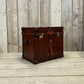 Antique Leather Luxury Campaign Style End Table Trunk Drawing Room Home Decor Furnishings