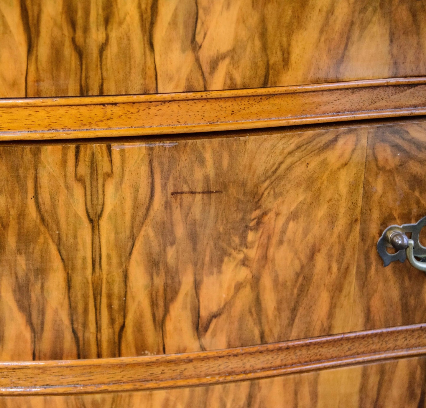 Regency Style Walnut Chest of Drawers - Serpentine Front
